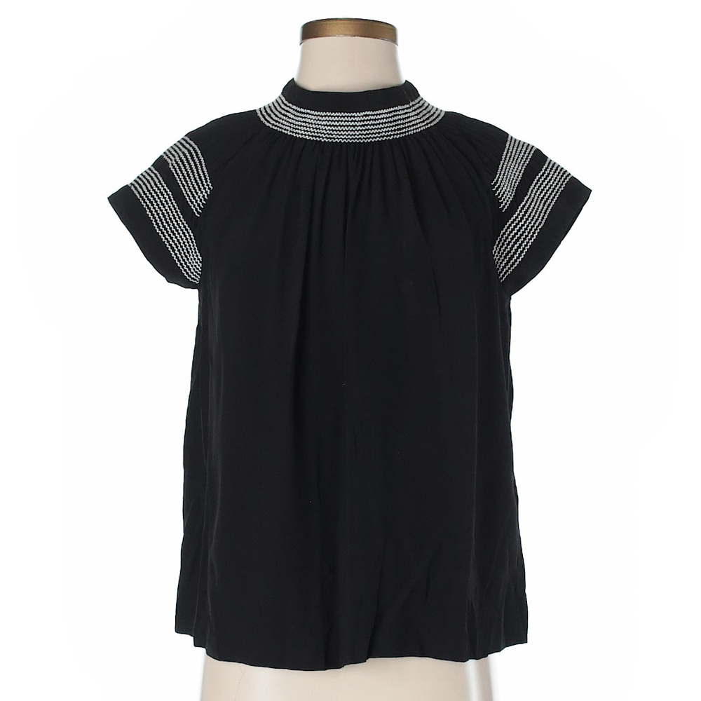 Maje black embroidered short sleeve blouse top